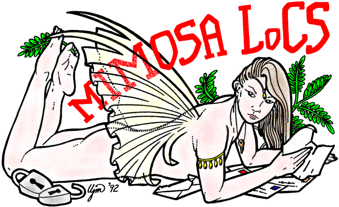 Mimosa 12 letters column; title illo by Linda Michaels