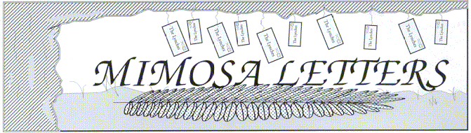 Mimosa 20 letters column; title illo by Sheryl Birkhead